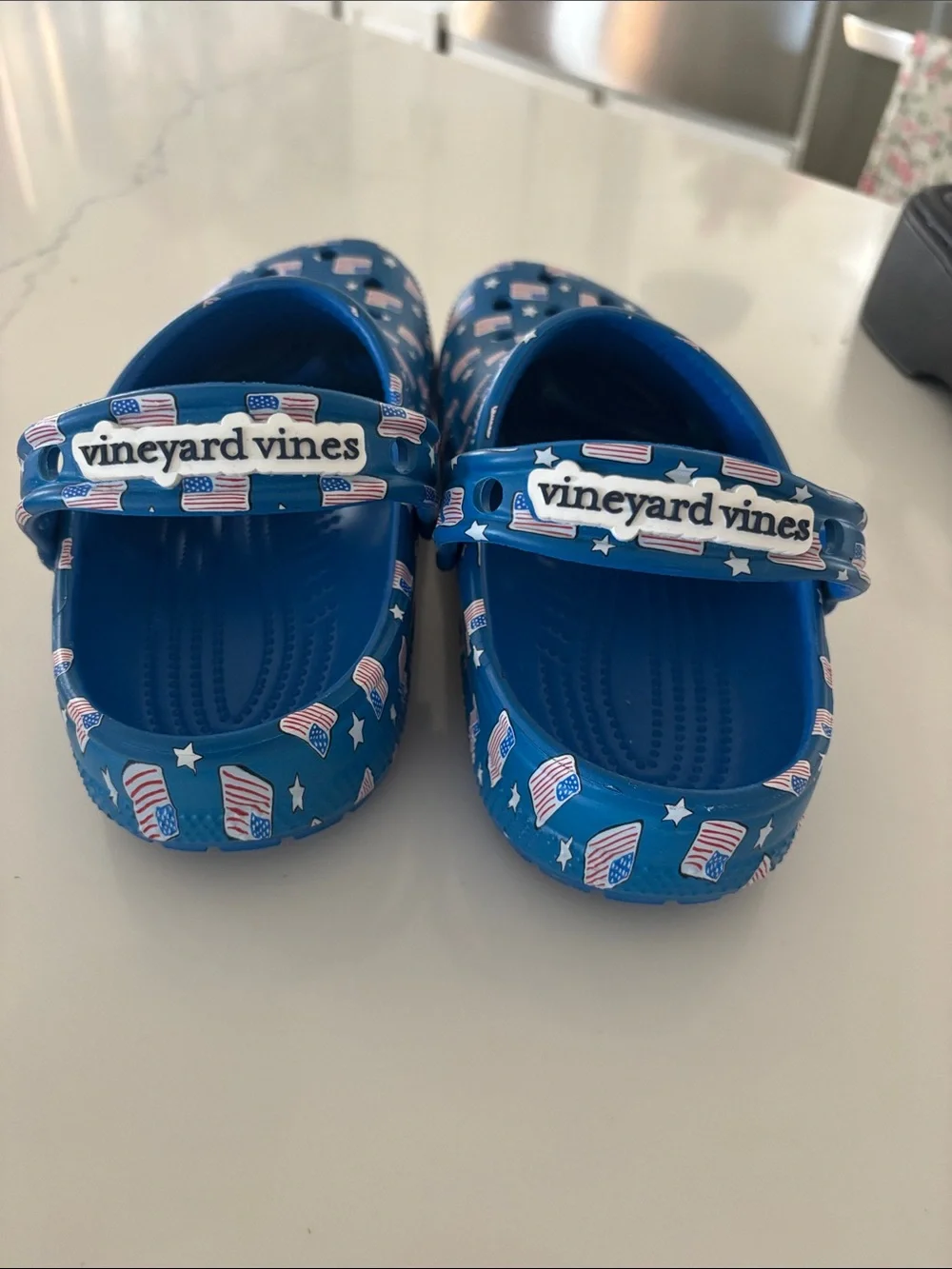 Kids Blue Flag Print Crocs Shoes